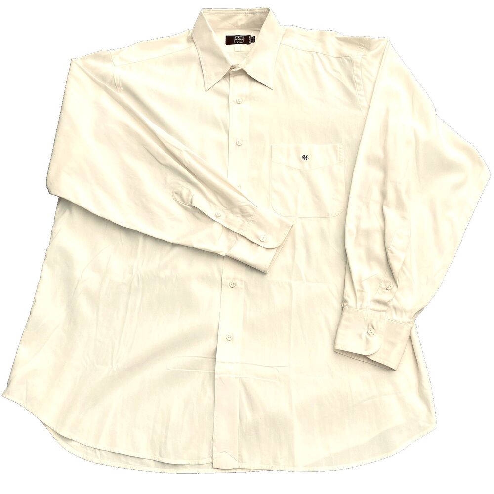Ike Behar Dress Shirt L XL 16 1/2-3/4 Cotton Cream Light Yellow Long Sleeve